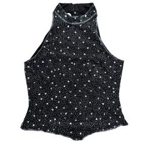 VTG SEAN Collection 100% pure silk all‎ sequin cocktail top black sz L